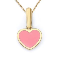 Enamel Necklaces For Anniversary On Valentine's Day, Elegant Enamel Necklace For Valentine's Day, Valentine's Day Enamel Heart Charm Jewelry, Valentine's Day Heart Charm Enamel Jewelry, Pink Enamel Heart Pendant Jewelry, Pink 14k Gold Jewelry With Heart Charm, Glossy Enamel Jewelry Gift, Enamel Heart Charm Jewelry Gift, Enamel Heart Pendant Necklace For Gift