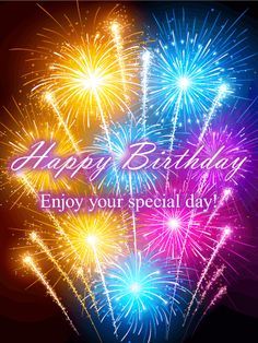 happy birthday card with colorful fireworks