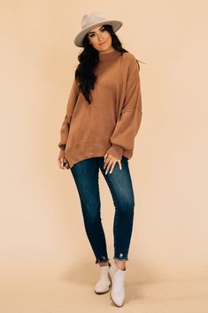 This oversized knit sweater is a fall and winter dream! With cozy ribbed material, exposed seams, and long length, she's ideal for styling up with skinnies and booties, or dressing down at home with leggings and fuzzy slippers! 56% Cotton 38% Acrylic 6% Nylon SIZING: Brunette Model is 5'7" wears a size 2 and is modeling the size small. Blonde Model is 5'4" wears a size 5 and is modeling the size small. Small 4-6 Medium 8-10 Large 12-14 X-Large 16-18 MEASUREMENTS: SIZE BUST SLEEVE FRONT RISE Smal Winter Dream, Oversized Knit Sweater, Brunette Models, Camel Sweaters, Exposed Seams, Blonde Model, Fuzzy Slippers, Fall And Winter, Long Length