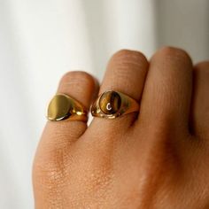 Round Signet Ring - Women's Rings - Someone & HerOwn Intricate Engagement Ring, Everyday Elegance, Perfect Ring, Round Face, Modern Elegance, Polished Look, Signet Ring, Cocktail Rings, Gold Plating