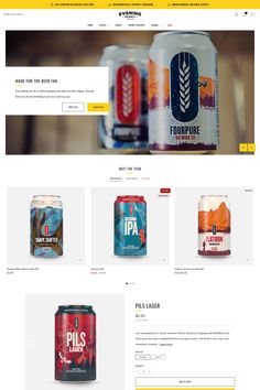 an image of a website page with various types of beer cans on the front and back