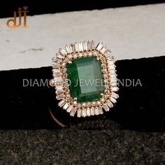 Solid 14k Yellow Gold Prong Set Natural Baguette Diamond Octagon Shape Emerald Cocktail Wedding Ring Jewelry RIMJ-768 14k Gold Cocktail Ring.  Wedding Ring Jewelry. Baguette Diamond Ring. Emerald Ring Jewelry. Women's Jewelry. 1st Anniversary Gift.  Here Are Some Amazing Ways To Take Care Of Your Precious Diamond Jewelry. Always. *Apply lotion, cosmetics, hairspray, and perfume before dressing in jewelry. *When undressing, wipe each piece with a clean soft cloth to remove oils and perspiration.  *Store in a fabric-lined box, separately or individually-wrapped in tissue to prevent scratches.  Never: *Never wear jewelry when doing physical work such as housekeeping, gardening or exercise. *Never expose jewelry or household cleaning products. *Never expose jewelry to chlorine swimming pools o Emerald Cluster Ring With Diamond Accents For Wedding, Wedding Emerald Ring With Rose Cut Diamonds, Classic Wedding Emerald Cut Emerald Ring, Classic Rectangular Emerald Wedding Ring, Green Cluster Ring With Diamond Accents For Wedding, Wedding Green Cluster Ring With Diamond Accents, Rectangular Yellow Gold Jewelry For Weddings, Gold Emerald Ring With Marquise Diamond, Emerald Cluster Ring With Rose Cut Diamonds For Anniversary