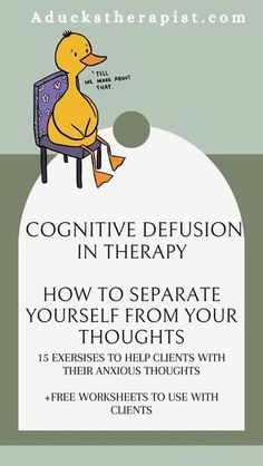 15 helpful ways to help clients learn cognitive defusion, plus hundreds of free worksheets!!! Tons of free resources at a duckstherapist.com JOIN THE COMMUNITY!! Cognitive Diffusion, Cognitive Defusion, Therapy Topics, Cbt Therapy Worksheets, Therapeutic Interventions, Counselling Tools, Counseling Techniques, Cbt Therapy