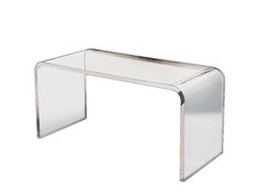 an acrylic glass and chrome console table with curved legs, designed by person