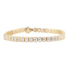 14kt gold emerald cut diamond bezel tennis bracelet *total diamond weight: about 7ct  *4.5mm inside diameter Baguette Bracelet, Engagement Necklaces, Bezel Necklace, Choker Pendant, Coin Earrings, Daily Jewelry, Bridal Engagement Rings, Emerald Cut Diamond, Diamond Star