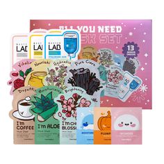 All the masks you need in one box! A mixture of 13 of our best-selling masks to treat a variety of skin concerns. Suitable for all skin types! Set includes one of each mask. (Original value $45) Set includes: For Everyday Hydration - I'm Lavender Sheet Mask, I'm Aloe Sheet Mask, I'm Honey Sheet Mask, Master Lab Hyaluronic Acid Sheet Mask, Moisture Boost Cooling Hydrogel Eye Patches For Dull and Tired Skin - I'm Charcoal Sheet Mask, Master Lab Vitamin C Sheet Mask, Plump-kin Retinol Eye Patches For Radiance and Elasticity - I'm Rose Sheet Mask, I'm Cherry Blossom Sheet Mask, Master Lab Collagen Sheet Mask, Wonder Ceramide Collagen Mochi Eye Patches Why It's Good Hydrate and refresh tired skin with our sheet masks and eye masks infused with natural extracts and nourishing ingredients that wi Lavender Mask, Vitamin C Mask, Coffee Mask, Rose Mask, Cute Face Masks, Honey Mask, Dripping Lips, Collagen Mask, Charcoal Mask