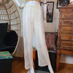 Beige lace beach cover up pants Boho Bohenian pants.  40" long 25" waist with elastic stretch Beach Cover Up Pants, Cover Up Pants, Pants Boho, Womens Trousers, Beach Covers, Trousers Women, Capri Pants, Cover Up, Bathing Beauties