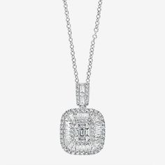 Features: Quick ShipDiamond Clarity: I1-I2Jewelry Closure: Spring Ring ClaspLink Construction: SolidSetting: Multi-SettingStone Cut: Multi-ShapeDiamond Color: H-IMetal Color: WhiteChain Length: 18 InchPendant Length: 20.1mmPendant Width: 12.9mmRounded Carat Weight: 1 Ct. T.w.Chain Construction: CableCare: Wipe CleanStone Type: 99 Natural DiamondAuthenticity: Natural DiamondBirthstone: April BirthstoneMetal: 14k White GoldNecklace Type: Pendant Necklaces, Halo Necklaces, Multi-Diamond NecklacesCo White Baguette Cut Necklace With Diamond Accents, White Baguette Diamond Pendant Jewelry, White Diamond Necklace With Baguette Diamonds For Anniversary, Anniversary White Diamond Necklace With Baguette Diamonds, Anniversary White Diamond Necklace With Baguette Cut, Classic Necklace With Baguette Diamonds For Anniversary, White Diamond Square Pendant Necklace For Anniversary, White Diamond Necklace With Square Pendant For Anniversary, White Baguette Diamond Pendant Necklace