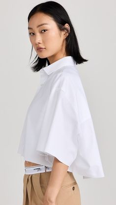 HOMMEGIRLS Oversized Crop Shirt | Shopbop Classic Cropped Short Sleeve Shirt For Work, Classic Short Sleeve Cropped Shirt For Work, Cropped Cotton Shirt With Collar For Summer, Cotton Cropped Shirt With Collar For Summer, Classic White Cropped Shirt For Daywear, Short Sleeve Cropped Shirt For Work, Classic White Cotton Cropped Shirt, Casual Cotton Cropped Shirt With Collar, Oversized Short Sleeve Shirt With Placket