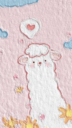 a drawing of a sheep on a pink background