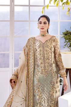 Long Kameez Trouser Dupatta Embellished Pakistani Wedding Dress is a beautiful masterpiece emblazoned with Embroidery, Goldwork, and Motifs. Fast Shipping. Long Kameez, New Baby Dress, Pakistani Bridal Dress, Ugly Outfits, Pakistani Designer Clothes, Desi Wedding Dresses, Embellished Shirt, Pakistani Wedding Dress, Pakistani Fashion Party Wear