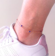 Evil eye Charms Anklet,  Navy Blue Evil Eye , Delicate  Rose Gold Anklet, Foot Jewelry,  Evileye Beads Blue Dainty Anklets For Gift, Blue Beaded Chain Anklets As Gift, Blue Beaded Chain Anklets For Gift, Rose Gold Anklet, Handmade Evil Eye, Charm Anklet, Gold Anklet, Blue Evil Eye, Chain Extenders