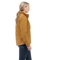 Take on cool, wet weather in this lightweight women's puffer jacket. Its reinforced weave holds up to the toughest jobs, and lightweight insulation adds critical warmth. Water-repellent and windproof technology fights inclement weather, so you can finish the job. It's made to move with a relaxed fit and built-in flex where you need it most for a full range of motion. Features1.75-ounce, 100% Cordura® nylon shell; 11-ounce, 89% nylon, 11% elastane side and sleeve panelsQuilted nylon lining; 100% Womens Carhartt Jacket, Lightweight Puffer Jacket, Carhartt Womens, Carhartt Women, Carhartt Jacket, Puffer Jacket Women, Classic Jacket, Wet Weather, Hold Ups