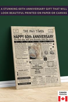 an old newspaper with the words happy 60th anniversary on it