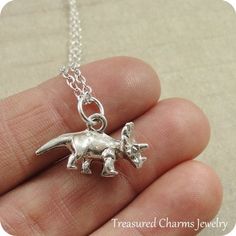 Triceratops Dinosaur Necklace, Silver Triceratops Charm on a Silver Cable Chain Adjustable Silver Themed Charm Necklaces, Adjustable Themed Silver Charm Necklaces, Themed Adjustable Silver Charm Necklaces, Themed Sterling Silver Necklace, Themed Sterling Silver Necklace In Silver, Themed Sterling Silver Nickel Free Necklaces, Themed Sterling Silver Nickel-free Necklace, Adjustable Themed Sterling Silver Necklace, Dinosaur Necklace