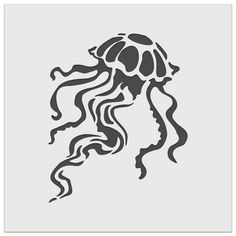 a black and white drawing of a jellyfish on a gray background with the words, `