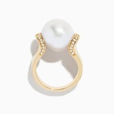 Effy 14K Yellow Gold Fresh Water Pearl and Diamond Ring Refined Yellow Gold Jewelry With Vs Clarity, Luxury 14k Gold Pearl Ring With Polished Finish, Luxury Round Cut Pearl Ring With Polished Finish, 14k Gold Pearl Ring With 17 Jewels, Luxury 14k Gold Pearl Ring, White Round Cut Ring For Everyday Luxury, Luxury Yellow Gold Pearl Ring With Polished Finish, Classic Everyday Luxury White Rings, Everyday Luxury Refined Rings