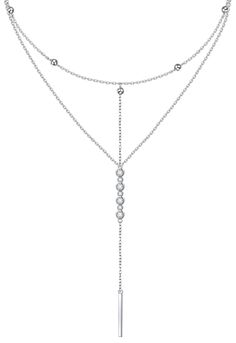 PRICES MAY VARY. ♥ DESIGN ♥This y shaped necklace features beaded top chain with circle cz stones embellished drop necklace.Stylish and trendy design perfect for you to add some chic touch to your normal outfits or for formal occasions. ♥ 925 STERLING SILVER ♥ Plated in gleaming 925 sterling silver and free of nickel, lead, and cadmium. ♥ MEASUREMENT ♥ Chain Length: 16"+18"(extension 2"); ;Weight:aprox.5.7g. 🎁UNIQUE GIFTS FOR YOUR LOVED ONES🎁 Every product is beautifully packaged in an adorabl Silver Gem Necklace, Normal Outfits, Ethereal Style, Creative Necklace, Multi Necklace, Trend Jewelry, Diamond Necklace Designs, Layered Necklaces Silver, Gem Necklace