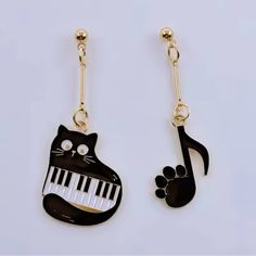 Piano Cat Enamel Earrings Black And White Key Notes Cat Claw Music Score Asymmetric Earrings Jewelry Concert Girl Gift Animal Print Earrings Nice Packaging Fast Shipping Asymmetric Earrings, Nice Packaging, Animal Print Earrings, Key Notes, Cat Claws, Music Score, Enamel Earrings, Earrings Black, Earrings Jewelry