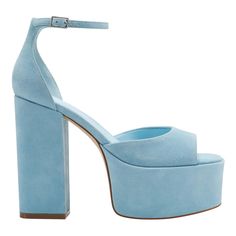 The Marc Fisher Ltd Della Platform Sandal Sounds Like A Chic And Stylish Choice! With Its Contemporary Design, Almond-Shaped Toe, And Ultra-High Block Heel, It's Sure To Make A Statement. The 5.12" Heel Height Adds An Extra Touch Of Flair. It's Definitely A Versatile Piece For Any Wardrobe! Chic Blue Sandals For Night Out, Light Blue Heels For Spring Evening, Light Blue Heels For Evening Spring Events, Chic Light Blue Sandals For Evening, Light Blue Summer Evening Heels, Blue Heels For Spring Cocktail Events, Blue Ankle Strap Sandals For Cocktail, Chic Light Blue Heels For Party, Spring Blue Cocktail Sandals