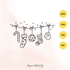 christmas stockings hanging on a clothes line with the words jpfg and png