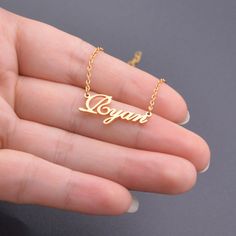 This name necklace is perfect gift for everyone,you can custom any name. Material:Sterling silver or Stainless Steel Finish:Silver/Gold/Rose gold Dimensions:Depending on your font choice, height sizes range from 3mm to 5mm lowercase letter. Chain: Length:14"/16"/18"/20"/22" All pieces will come with a 1" extension chain so you can FINE TUNE the fit. ★ ★ ★ ★ ★The name necklace made of High Quality Material with handmade. ★ ★ ★ ★ ★Orders need 3-5 business days to finished. ★ ★ ★ ★ ★The name neckla Personalized Rose Gold Name Necklace, Personalized Rose Gold Stainless Steel Name Necklace, Custom Name Necklace Nameplate For Gifts, Gold Necklaces With Custom Text For Birthday Gift, Rose Gold Stainless Steel Name Necklace For Mother's Day, Name Necklace Gift, Custom Name Necklace As Gift, Custom Nameplate Necklace As Gift, Custom Nameplate Necklace For Gift