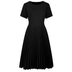 STYLE - Keep your look casual and elegant in summer weather with this semi-formal dress from Hobemty, featuring pleated skirt, round neck, short sleeve, A-line and knee length. OUTFIT - Pair with delicate necklace and heels for a chic office look. Comfortable and classic, this A-line dress is perfect on its own or as a layer under a blazer or jacket. OCCASION - Focused on Ladies' Semi-Formal Wear - This dress can be a perfect addition to almost any outfit from formal to daily wear, great for wor All Black Chic Outfit, Knee Length Black Dress, Meeting Office, Wedding Casual, Black Knee Length Dress, Semi Formal Wear, Women Lace Dress, Work Meeting, Semi Formal Dress