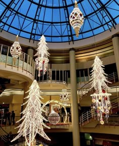 christmas decorations in the atrium of a shopping mall