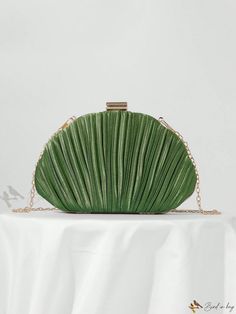 Bird in Bag - Satin Pleated Evening Clutch with Chain Strap Glitter Clutch Bag, Green Clutch, Effortless Chic Style, Green Clutches, Bridesmaid Clutches, Acrylic Clutch, Rhinestone Clutch, Trendy Shoulder Bag, Crystal Clutch