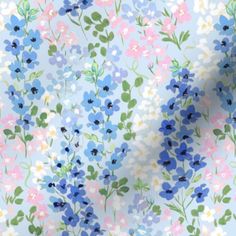 blue and pink flowers on a light blue background