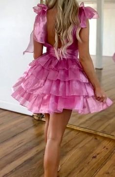 # DTH326 * DESCRIPTION Short dress with ruffle skirt * ATTRIBUTES Short A-line Fun Hoco Dresses, Senior Hoco, Senior Homecoming, Cute Formal Dresses, Hot Pink Mini Dress, Cute Homecoming Dresses, Hoco Dress, Sherri Hill Prom Dresses, Prom Dresses Two Piece