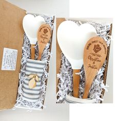 two wooden spoons in a gift box