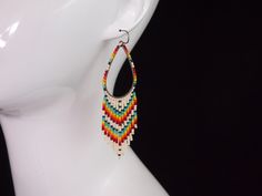 Multicolor Fringe Dangle Jewelry, Festival Jewelry With Beaded Fringe, Festival Teardrop Beaded Fringe Jewelry, Rainbow Fringe Dangle Earrings, Rainbow Dangle Earrings With Fringe, Rainbow Fringe Dangle Jewelry, Bohemian Teardrop Beaded Fringe Jewelry, Bohemian Teardrop Fringe Jewelry, Bohemian Rainbow Teardrop Earrings