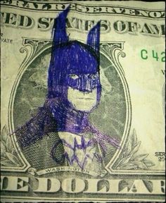 a drawing of batman on top of a dollar bill