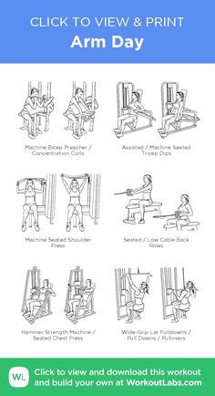 the arm day poster with instructions for how to use an arm press and other exercises