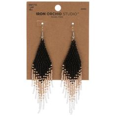 Dimensions: 3.5" x 1" x 0.08" Type: Ear Wire Material: Plastic & Metal Color: Black & White Metal Color: Gold Age Grade: 16+ Care & Safety: Nickel-Free Quantity: 1 Pair Enhance your classy outfit with these gorgeous Black Beaded Earrings! These earrings have a long diamond shape with various lengths of hanging beads that add brilliant dimension. Their classic black and white colors are sure to complement any outfit. Pair these earrings with a classic black and white clothing for a modern look! Black Jewelry For Summer Evenings, Black Evening Jewelry For Summer, Black Summer Evening Jewelry, Black Dangle Jewelry For Summer, Elegant Summer Jewelry With Faceted Beads, Black And White Beaded Earrings, Whitney Houston I Wanna Dance, Black And White Clothing, Black Beaded Earrings