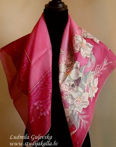 Natural silk hand painted scarf crimson pink by Studijakalla Elegant Handmade Silk Scarf For Summer, Silk Shawl For Spring Formal Occasions, Silk Shawl For Spring Formal Events, Silk Shawl For Formal Spring Events, Spring Formal Silk Shawl, Elegant Silk Shawl Scarf For Spring, Elegant Silk Shawl For Spring, Elegant Handmade Silk Scarf For Spring, Silk Shawl Scarves For Spring