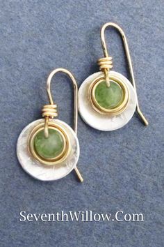 genuine peridot earrings with silver and gold tone small drop dangles 16th Anniversary Gifts, 16th Anniversary, August Birthday, Peridot Earrings, Anniversary Gift For Wife, August Birthstone, Anniversary Gifts For Wife, Peridot Gemstone, Wire Weaving