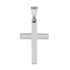 a silver cross pendant on a white background