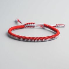 Red/White Tibetan Good Luck Rope Bracelet Rope Bracelet Tutorial, Buddhist Beliefs, Tibetan Bracelet, Knot Braid, Colored Rope, Buddha Bracelets, Lucky Bracelet, Bracelet Knots, Knot Bracelet