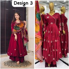 Welcome To Our Shop  https://www.etsy.com/shop/UniqHandmadePlanet Presenting New Designer Collection In Pure Chinnon With Embroidery Sequence Work Gown And Dupatta Set Fully Stitched Ready To Wear  Fabric Detail 💃👚Top👚💃 Top Fabric :Pure Chinnon Silk With Embroidery Work With Fancy Full Sleeve Top Inner  :Heavy Micro Cotton Top Length:-48-49Inch Top Size: (FULLY STITCHED READY TO WEAR) 💃👚 Plazzo👚💃 Plazzo Fabric  :Heavy Chinnon Silk with Full Flair with Elastic  (Full stitched)  Bottom Len Anarkali Designs For Stitching, Indian Long Dress, Pakistani Frocks, Full Sleeve Top, Silk Kurti, Top Fabric, Designer Gowns, Anarkali, Full Sleeve