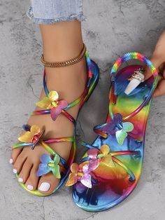 Come to Zolucky to buy Strappy Sandals at a discounted price, SPU: 2941RST5O6E0C, Color: Multicolor, Heel Height Type:Flat Heel, Upper Material:PU. Multicolor Flat Sandals For Parties, Multicolor Round Toe Sandals For Summer, Trendy Colorful Beach Sandals, Multicolor Jelly Sandals For Summer Beach, Multicolor Flat Jelly Sandals For Summer, Multicolor Jelly Sandals For Beach In Summer, Colorful Sandals For Spring And Summer, Multicolor Synthetic Flip Flops For Spring, Trendy Multicolor Flat Heel Sandals