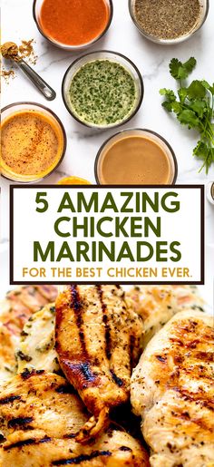 chicken marinades with sauces and seasonings on the side