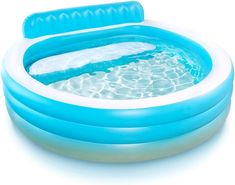 an inflatable swimming pool is shown on a white background with no people around it