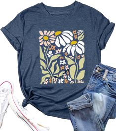 PRICES MAY VARY. ❀Breezy Style: Soft and Breathable,Made from a cotton and polyester,Lightweight short sleeve t-shirt features a flowing floral print perfect for Summer weather comfort. ❀Flowers t-shirt Design: Flowers Shirts,Boho Flower T Shirt, Vintage Floral Graphic Shirt ,Botanical Tee Wildflowers Shirts Garden Lover Top ,Floral Graphic Retro Shirt The women wildflower T Shirt,Fashion Friend Casual Loose Blouse Tees,Classic Vintage Country Music short sleeve Tee Shirt For Women Juniors Girls Graphic Tees Cricut, Womens Tshirt Designs, Floral Shirts Women, Women Tshirt Design, Vintage Floral Shirt, Mom Uniform, Breezy Style, Womens T Shirts, Floral Shirts