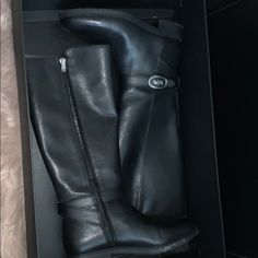 Coach Ruby Hc Boot Ext Ltr... Black Leather Knee High Boot, Size 8, Worn Once. Luxury Black Knee-high Riding Boots, Black Knee-high Moto Riding Boots, Elegant Black Knee-high Boots With Buckle Closure, Black Leather Knee High Boots, Black Knee-high Moto Boots Medium Width, Black Knee-high Moto Boots With Zipper Closure, Coach Shoes, Knee High Boots, Knee High