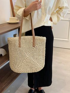 Summer Woven Women's Bag Large Capacity Straw Woman Shopper Beach – Huitidai&Xiangtuibao Casual Beige Rectangular Bucket Bag, Casual Rectangular Beige Bucket Bag, Casual Beige Rectangular Straw Bag, Casual Beige Tote Beach Bag, Casual Beige Beach Tote Bag, Casual Beige Rectangular Crochet Bag, Beige Crochet Bag Large Capacity For Beach Season, Beige Crochet Bag For Beach Season With Large Capacity, Square Beige Shoulder Bag For Vacation