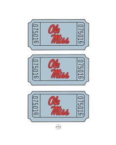 two tickets with the words ole miss on them