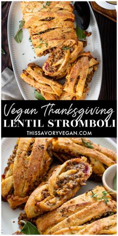 an image of some food on a plate with the title vegan thanksgiving lentil styrofoam