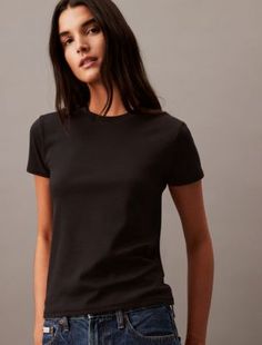 Soft Cotton Tee Fitted Crew Neck Basic T-shirt, Classic Fitted T-shirt For Everyday, Classic Stretch T-shirt For Everyday, Classic Everyday Stretch T-shirt, Classic Relaxed Fit Short Sleeve Top For Everyday, Classic Fitted Cotton Short Sleeve Top, Fitted Cotton Classic Short Sleeve Top, Fitted Cotton Short Sleeve Classic Top, Classic Short Sleeve Top With Relaxed Fit For Everyday